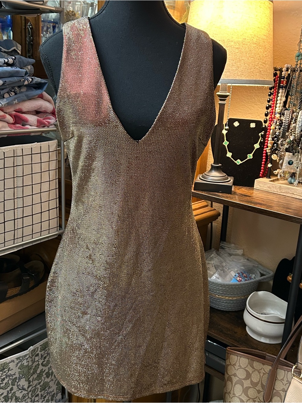 Charlotte Russe Metallic Bronze Mini Dress